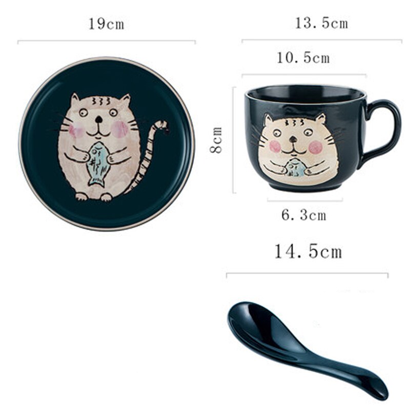 Taza y plato para desayuno de avena, juego de microondas de cerámica para el hogar, tazón de cereales y leche de gran capacidad: Blanco