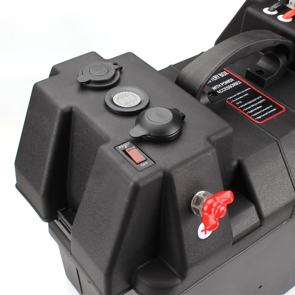 Multifuctional Machine 12V Battery Box Double USB Car Charger with LED Voltmeter Car Cigarette Lighter for Truck Boat Trailer RV