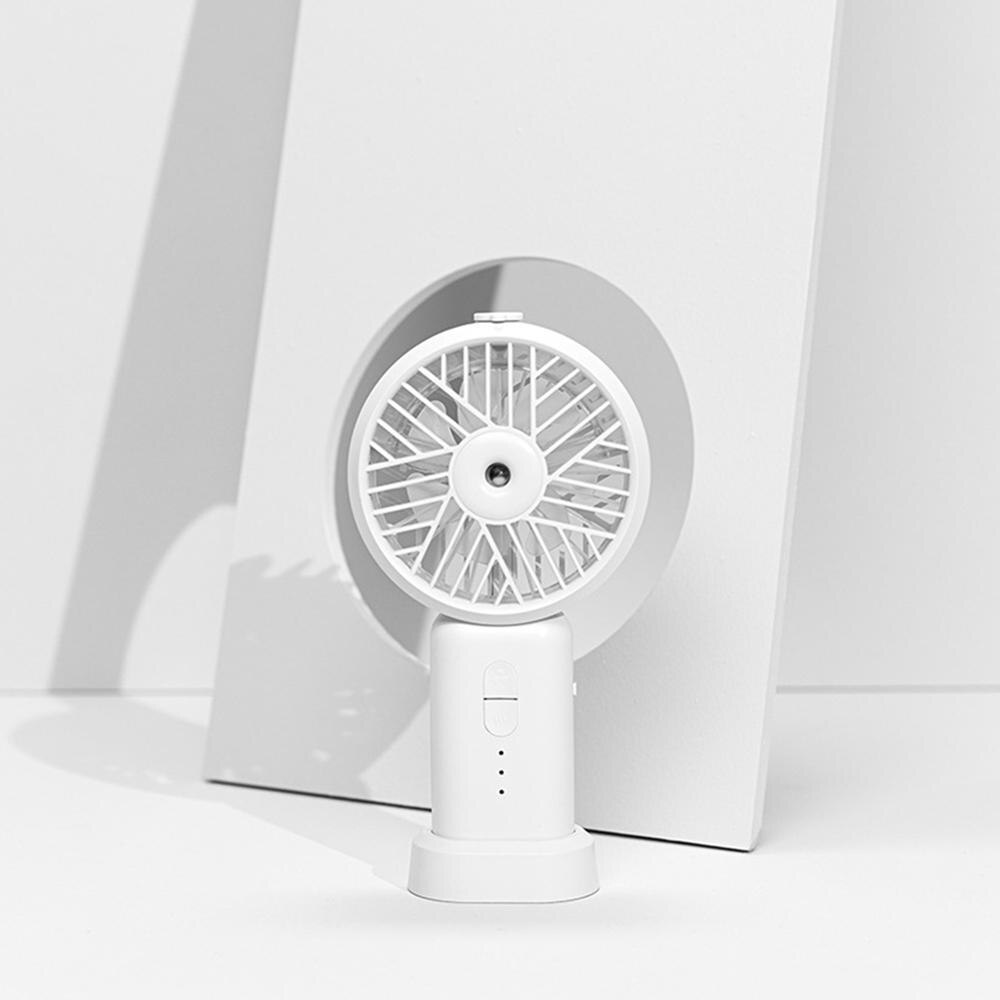 Mini Schattige Beer Air Fan Leuke Cartoon Handheld Usb Oplaadbare Fans Led Light Portable Air Cooling Fan Desktop: WHITE