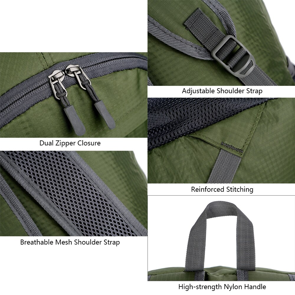 Opvouwbare Rugzak Mannen Vrouwen Waterdichte Outdoor Tas Lichtgewicht Handige Dagrugzak Waterbestendig Rugzak voor Camping Fietsen Reizen