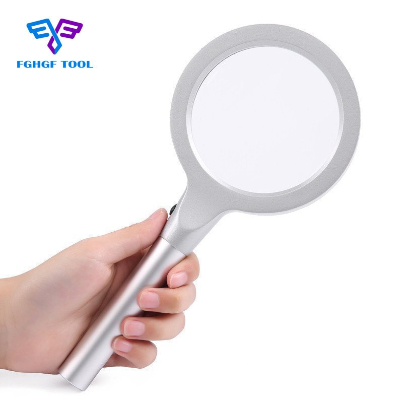 FGHGF 55mm 5X Vergrootglas Draagbare Handheld Loep Hand Vergrootglas Tool12 LED Licht Lamp Met