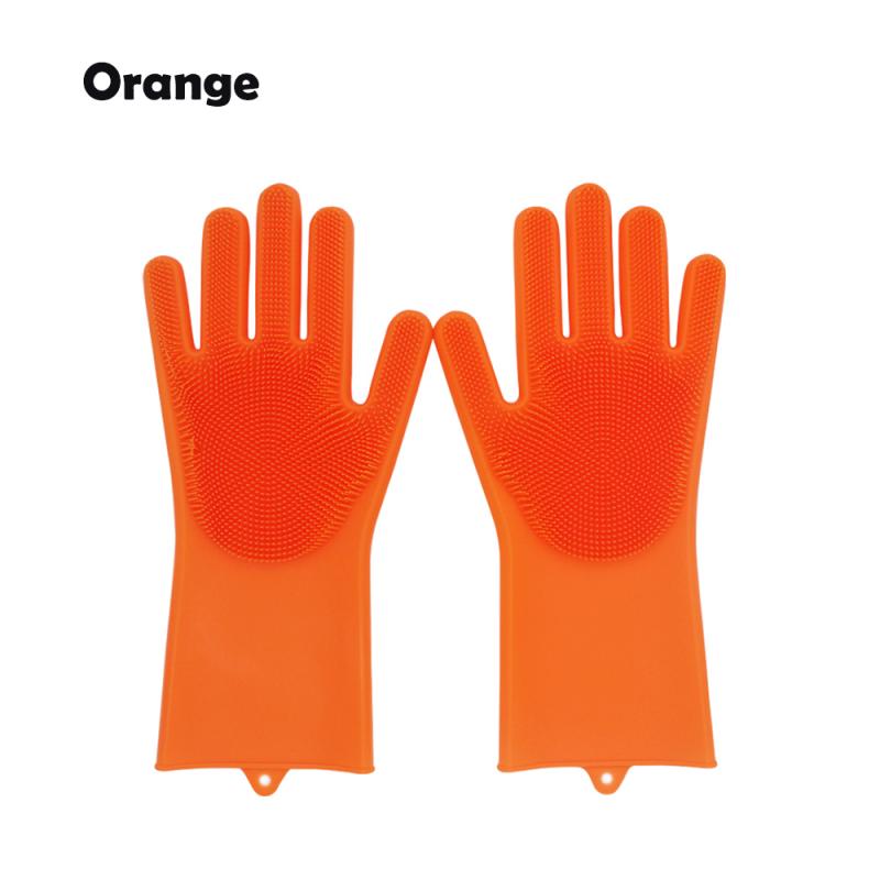 Gants magiques 2 en 1 en Silicone pour le lavage de la vaisselle, en caoutchouc, résistants à la chaleur, pour la cuisine et la maison: Orange