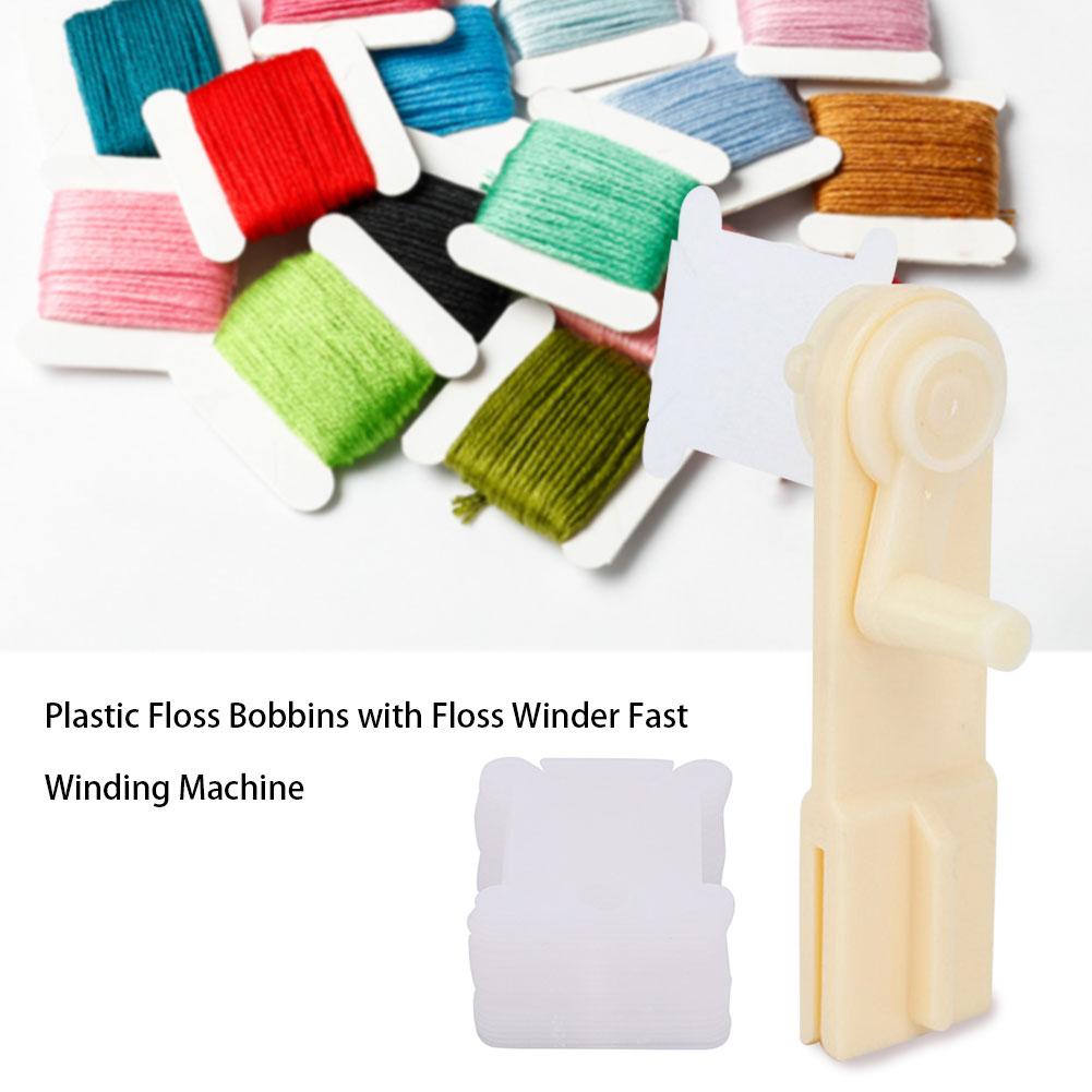 Bobine de fil en plastique 1 pièce | Remontoir et 100 pièces plaque de bobinage pour le point de croix, accessoires pour outils de couture