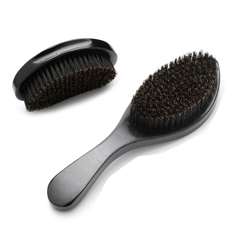 Black Hard and Medium Afro Men Good Hair Brush Curved Wood Handle Boar Bristles 360 Wave Brush Waves Cap Brushes for Man: long short set