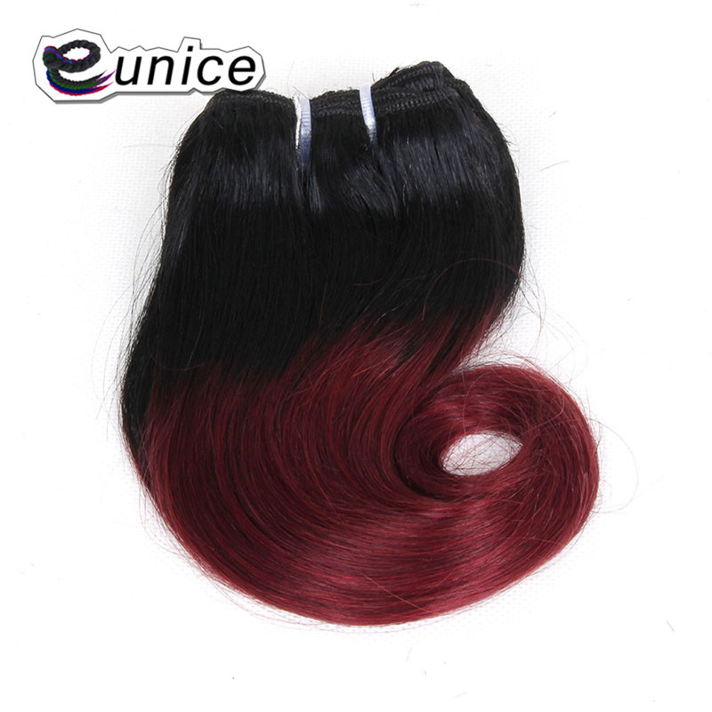 Tissage synthétique deux tons ombré-Eunice | Mèches courtes Body Wave, racines foncées, 8 pouces, 1 lot de 4 pièces, lot de 100 grammes pour femmes: T1B / Bourgogne