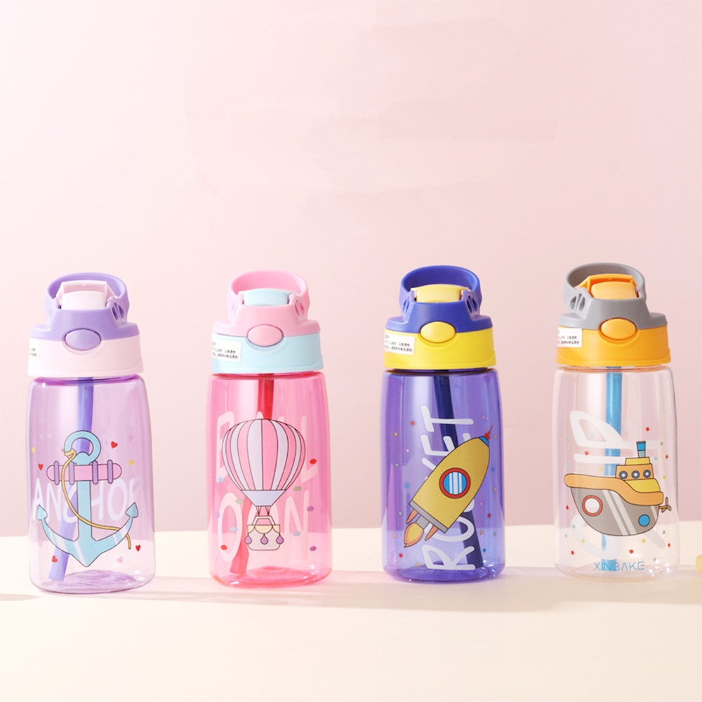 Børne vandkop tegneserie baby fodring kopper med sugerør lækagesikre vandflasker udendørs bærbare børns kopper 480ml