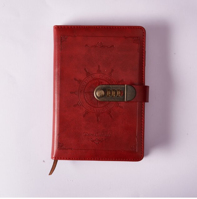 A5 Korea Retro Notebook Password Book with Lock School Office Supplies Stationery Personal Diary Journal Cover planner: 1 Red
