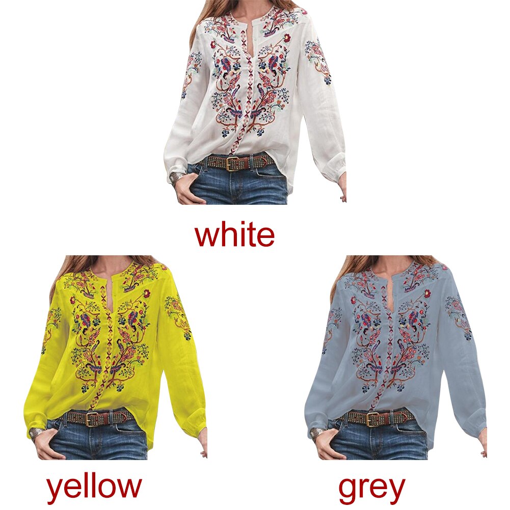 Crew Neck Losse Dames Vrouwen Blouse Tops Party Vrouwelijke Gedrukt Casual Zomer Lantaarn Mouw Polyester Etnische