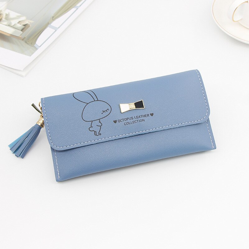 Carteira feminina longa carteira feminina bolsas borla moeda bolsa titular do cartão carteiras feminino couro do plutônio bolsa de dinheiro embreagem carteira de couro do plutônio: Blue