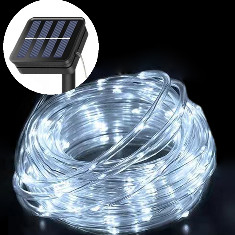 5M/10M/20M Solar LED Lichtslingers Fairy Tube Light String Outdoor Waterdicht 8 Modus voor Huis Tuin Patio Kerst Bruiloft Decor: WHITE / 6-10W