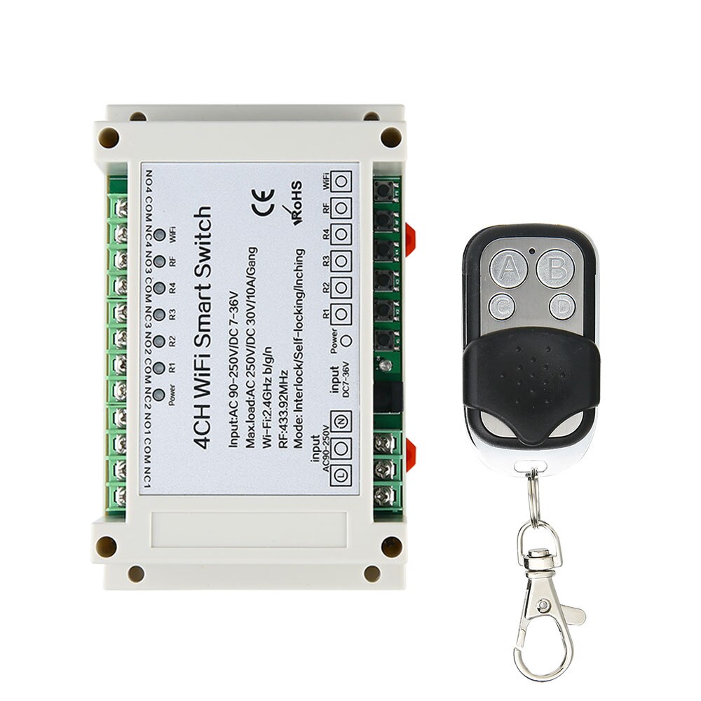 Smart home eWeLinK APP 433Mhz 4Gang Wireless remote control WIFI switch DC12-24V AC90-250V Suitable for multiple occasions: Lavender