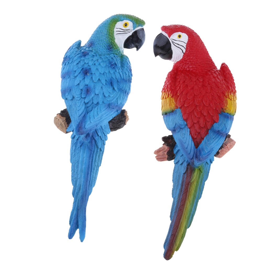 1 Pair Parrot Ornament Birds Animal Outdoor Garden Tree Decor 31cm Blue Look Right & Red Look Left Couple
