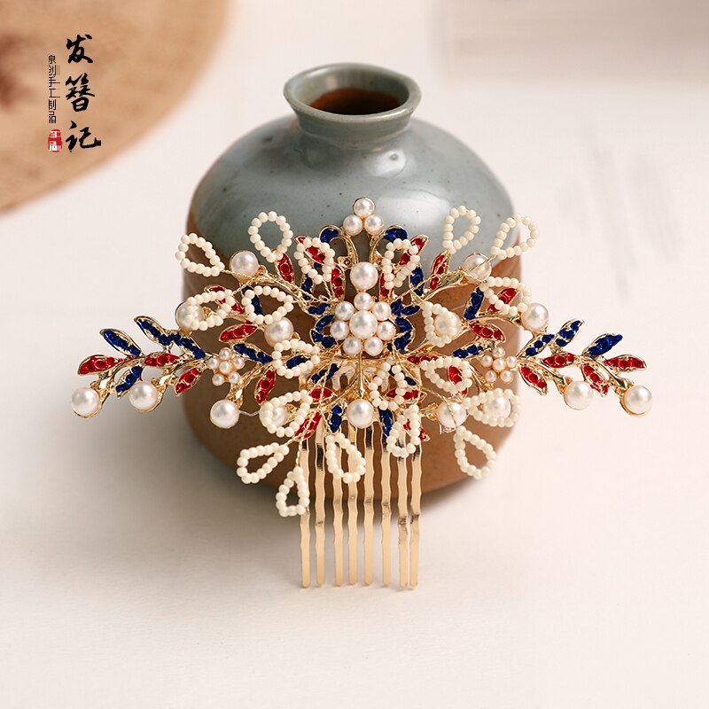 Hanfu tocado mujer antigüedad precioso Phoenix Crown accesorios para el cabello conjunto Kanzashi paso sacudida perla borla adornos para el cabello: Tuck Comb
