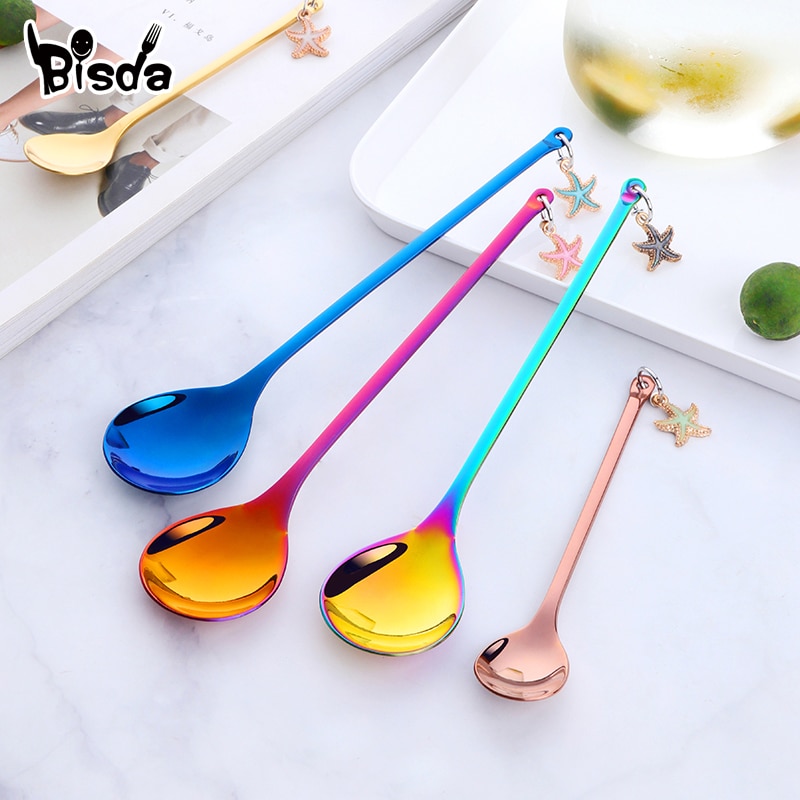 1Pc Kaffee Löffel Edelstahl Löffel für Nachtisch Kuchen Obst Kreative Abendessen-Löffel Gold Lange Suppe Scoop Kleine Tee Löffel Party