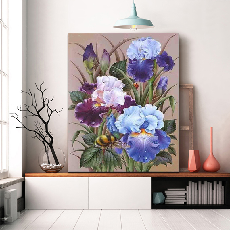 Gør-det-selv farvelægning billeder efter tal med blomster billede tegning relief maleri efter tal indrammet hjem