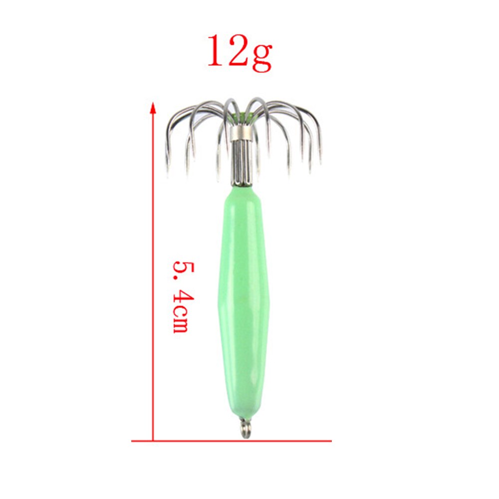 1Pcs Stainless Steel Luminous Squid Hooks Fishing Tackle Lures Squid Jigs Hook 12 Pin Umbrella Type Octopus Fish Hook Pesca: 12g 1pcs