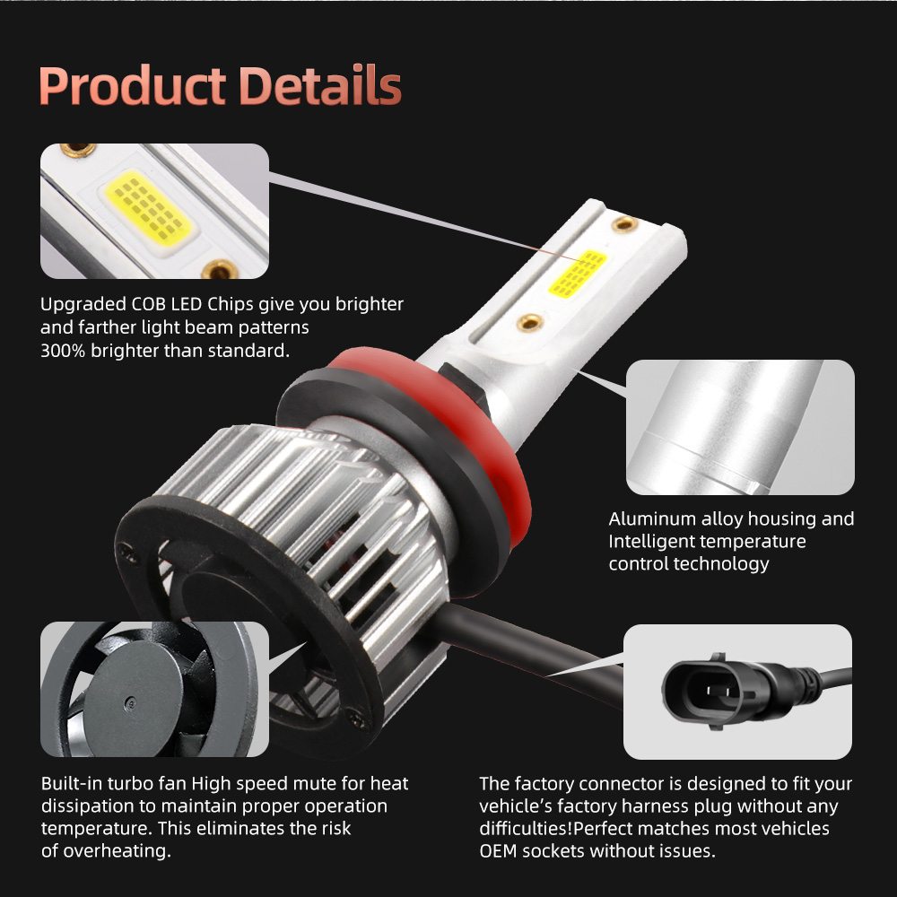 2 uds H11 bombillas de 12V 9005/HB3 9006/HB4 H1 H4 H7 H13 9004 9007, 25000LM 180W faro LED superbrillante para coche, Chip COB, 6000K blanco