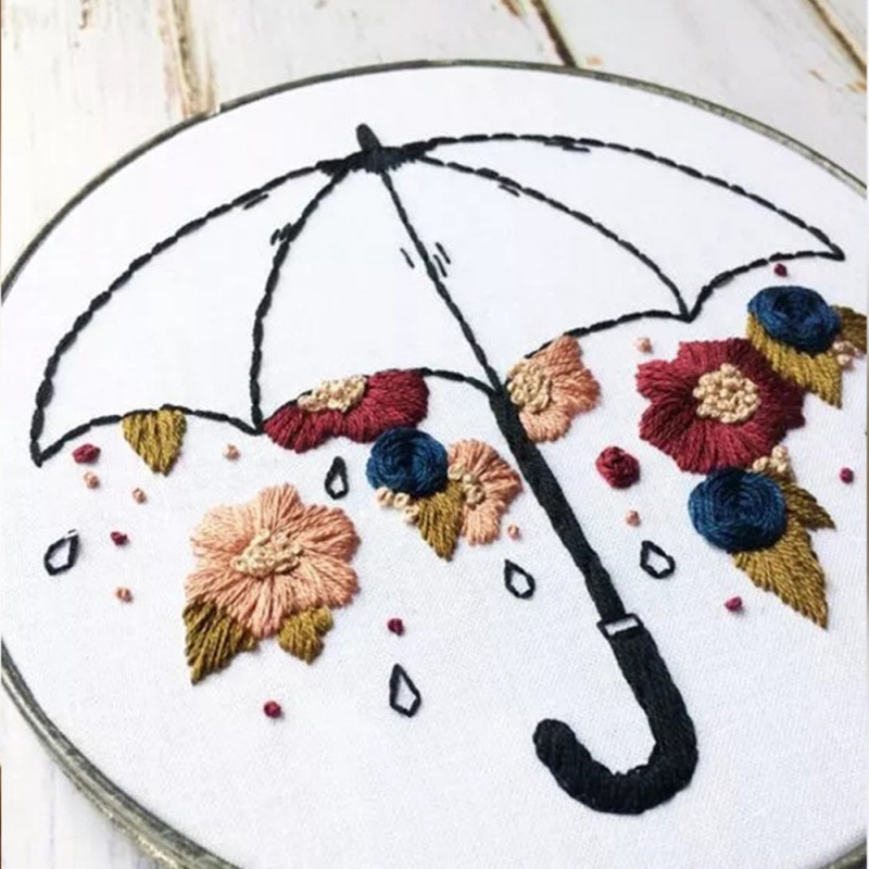 3D Embroidery DIY Kit Flowers Pattern Cross Stitch Bamboo Embroidery Hoop Handmade Crafts Sewing Supplies