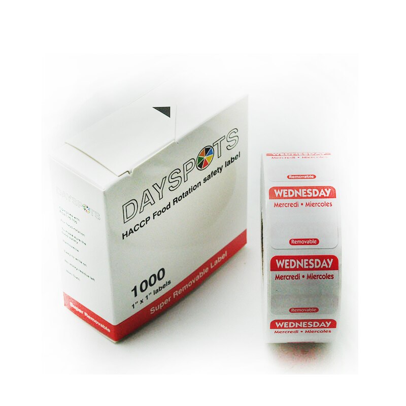 DaySpot HYDS-RL1x1 Each Day of Week Removable Labels 1"X1" Inch Date Stickers for Food Storage Rotation, 1000 labels/roll