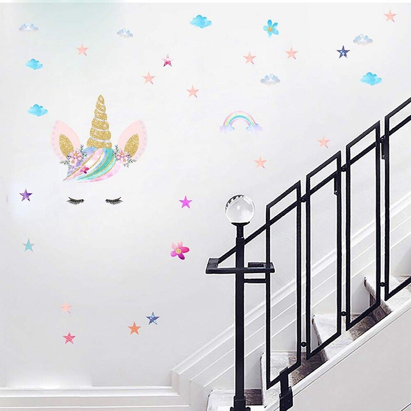 Meisje Babykamer Eenhoorn Muursticker Voor Kinderkamer Decoratieve Stickers Kinderen Slaapkamer Nursery Muurtattoo Muurschildering Stickers Muraux