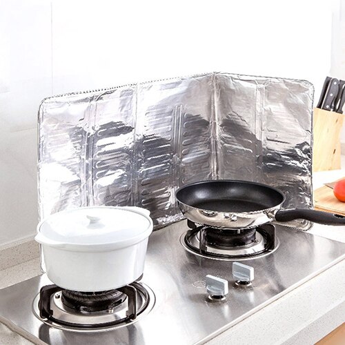 1Pc Adjustable Light Weight Silver Home Kitchen Oil Block Board Heat Resistance Aluminum Foil Anti oil Splash Baffle Easy to Use
