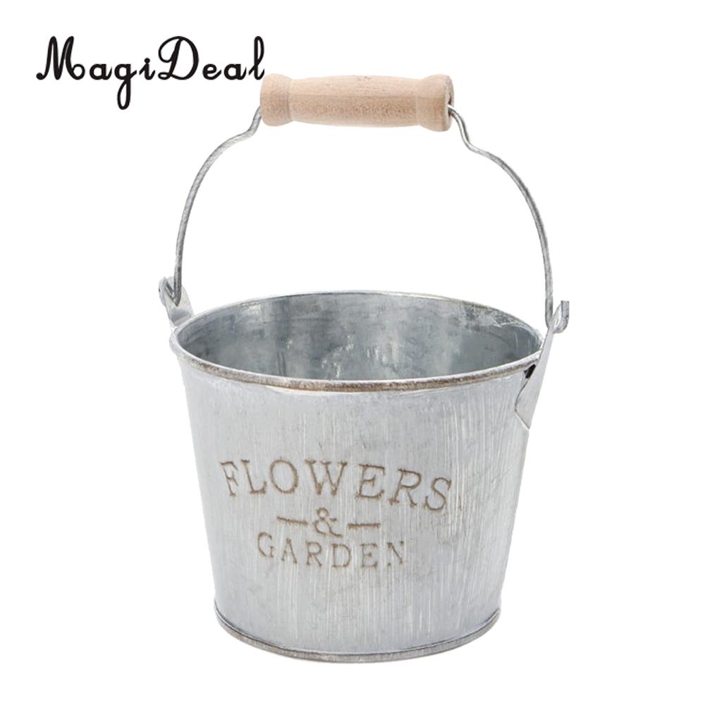 Magideal fransk pastoral galvaniserad metall plåt hinkar växter blomvaser vatten plantering fat med handtag