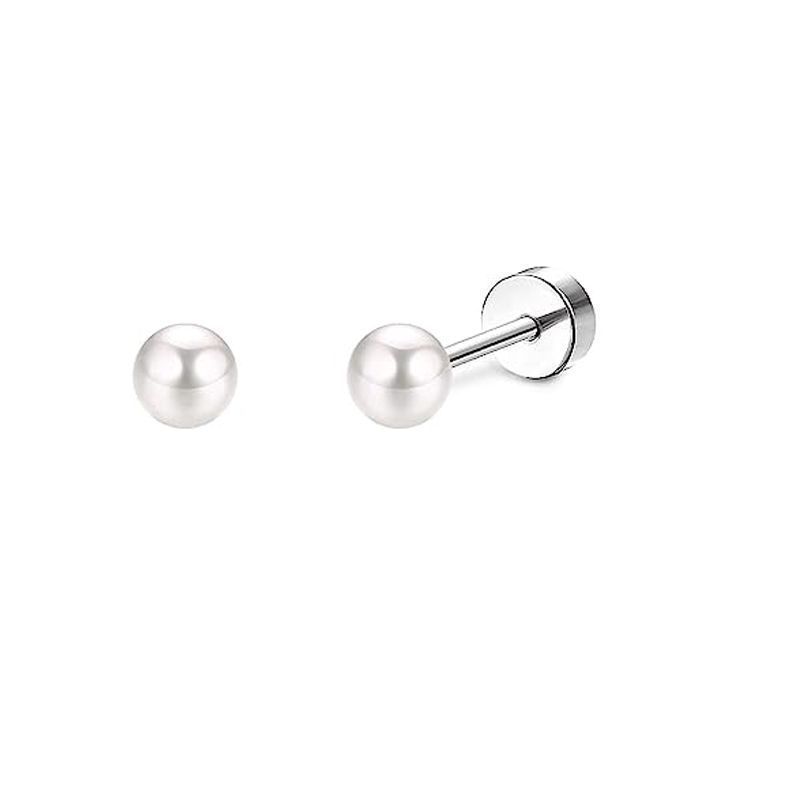 2PCS/Set Stainless Steel Heart Moon Earbone Stud Screw Ball Stud Earrings for Women Ear Tragus Cartilage Body Piercing: Gold-color