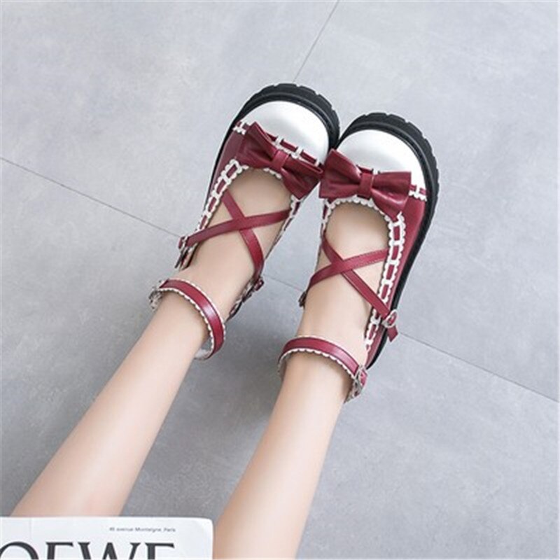 bowknot LOLITA Shoes JK Uniform Shoes PU Leather lolita Shoes A952: red / 37