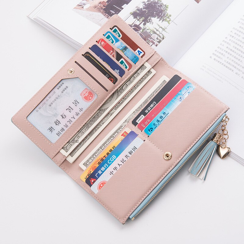 Couro longo carteira feminina marca de luxo famosa grande mulheres carteiras bolsas femininas longo moeda zíper bolsa titular do cartão crédito