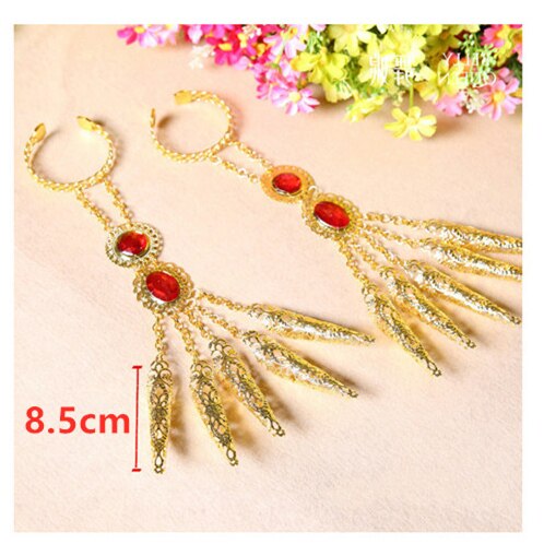 2 uds. De Ropa de baile India, joyas estilo Bollywood con las uñas, pulseras de joyería India de oro para niñas y adultos, Accesorios de danza del vientre: finger length 8.5cm