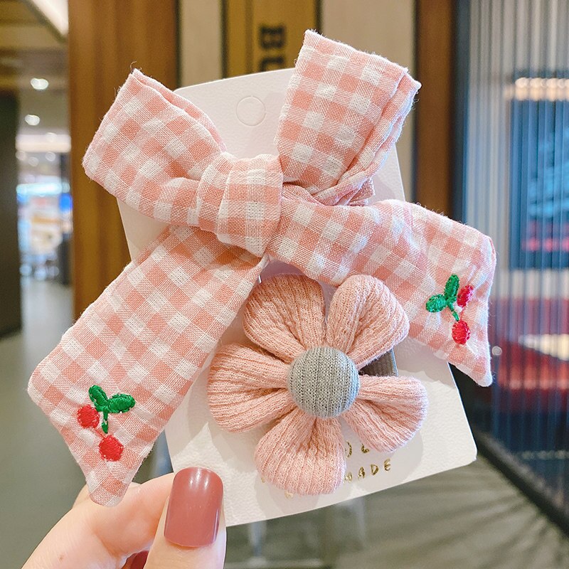Bebê clipes de cabelo pinos para crianças kawaii pequenas flores da criança do bebê meninas xadrez acessórios para o cabelo conjunto criança barrettes bb clipe arco: 10