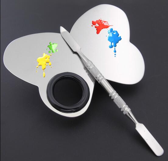 Stainless Steel Makeup Mixer Nail Art Polish Mixing Plate Foundation Eyeshadow Eye Shadow Mixing Palette + Spatula Various Shape: Blue