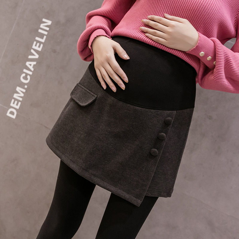 Mutterschaft Kurzen Hosen Für Schwangere Frauen Kleidung PU Leder kurze Hose Für Schwangere Frauen Zwei Tasche Warme Hosen: grau Wolle / M 40-55KG