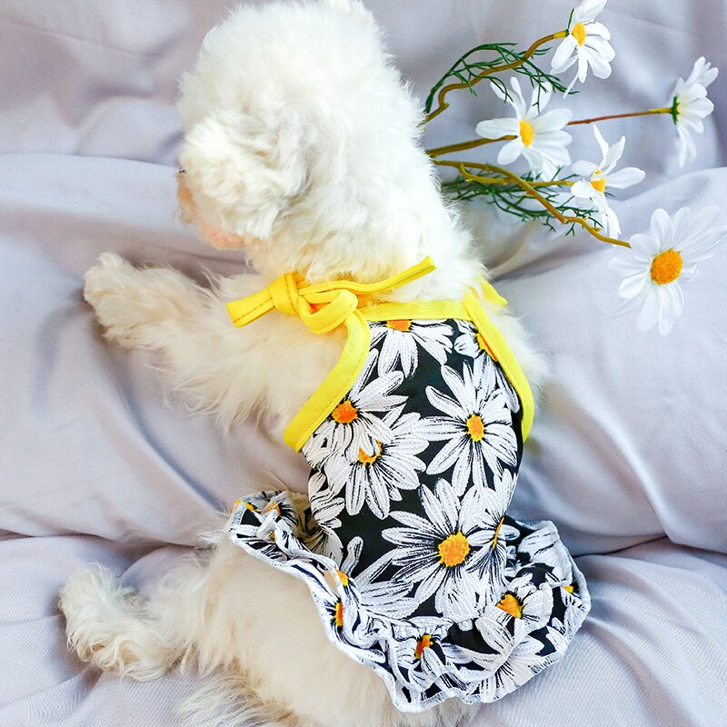 Petcircle hund hvalpe tøj sort tusindfryd blomster dukke skjorte&vest pasform lille hund kæledyr kat forår & sommer kæledyr sødt kostume hundetøj