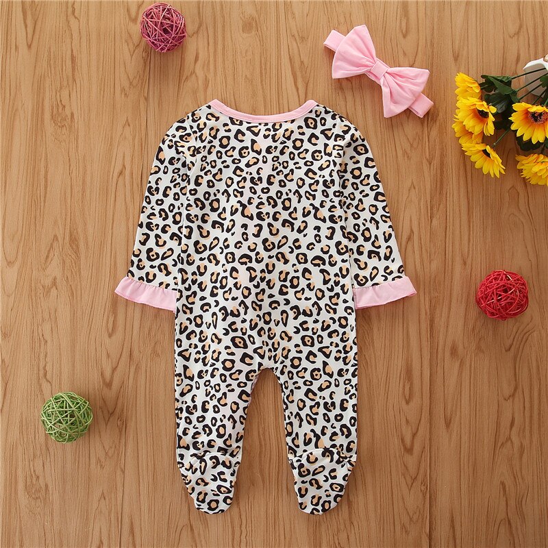 Baby Kleidung einstellen drucken Postleitzahl hoch wickeln Füße Gesamt Headwear Zwei-stück Outfits Jungen Mädchen Leopard Footies