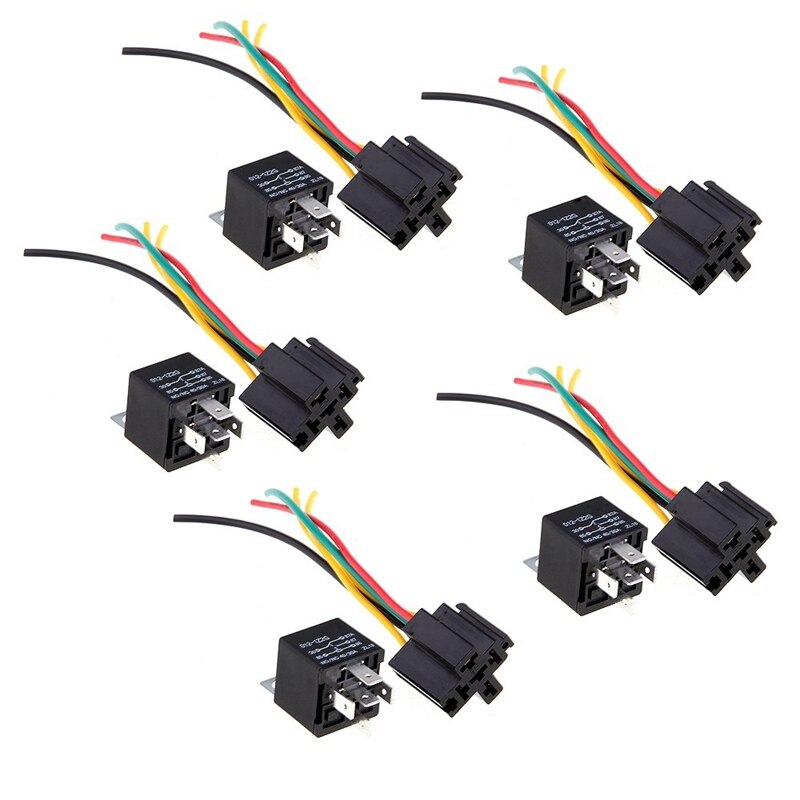 5 Repeater Relay 5 Pin12V 30/40A + 5 Cable socket for Car Automotive