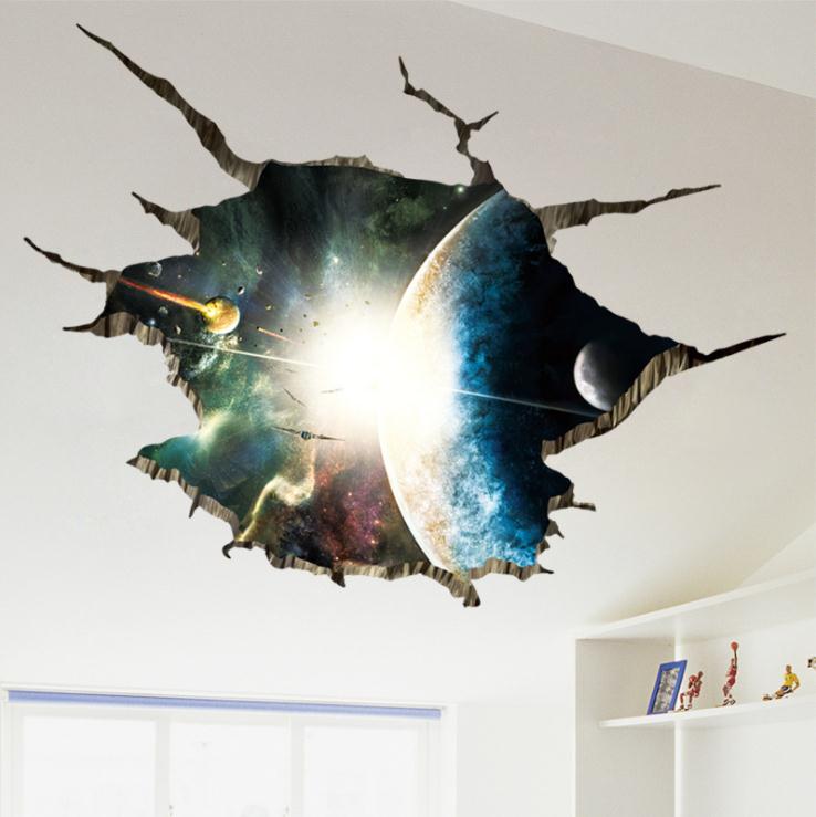Muurstickers, 3D Outer Space Planet Muur Plafond Vloer Sticker Voor Thuis Woonkamer Slaapkamer Decor