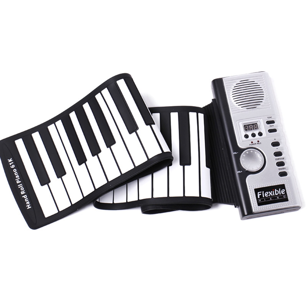 49 / 61 Keys Roll Up Piano Portable Rechargeable Electronic Hand Roll Piano With Silicone Piano Keyboard For Beginners Musical: Black  61 Keys