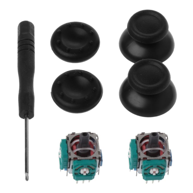 2022 3d analogachsenmodul potentiometer schwarzer joystick daumensticks silikonabdeckung schraubendreher ersatzsets für playstation