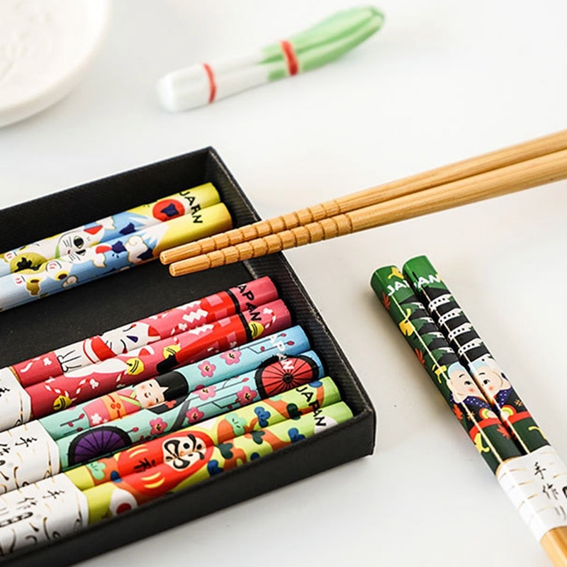 5 Pair Chopsticks Handmade Bamboo Japanese Natural Wood Chopsticks Sushi Food Multi Color Wooden Chopsticks Reusable