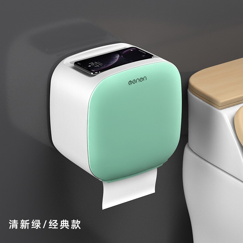 Toilet Paper Holder Waterproof Wall Mount Shelf Tissue Box Toilet Paper Tray Roll Paper Tube Bathroom Storage Box Organizer: Green B