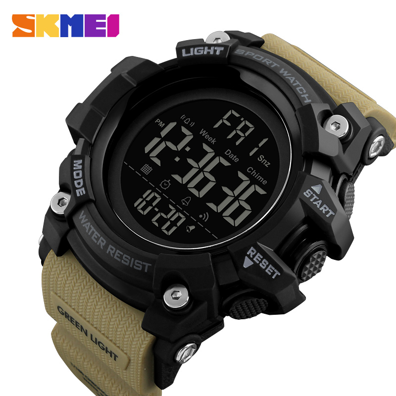 SKMEI hombres deportes al aire libre reloj de Cuenta atrás 2 alarma tiempo reloj Digital 5Bar impermeable Relogio Masculino 1384