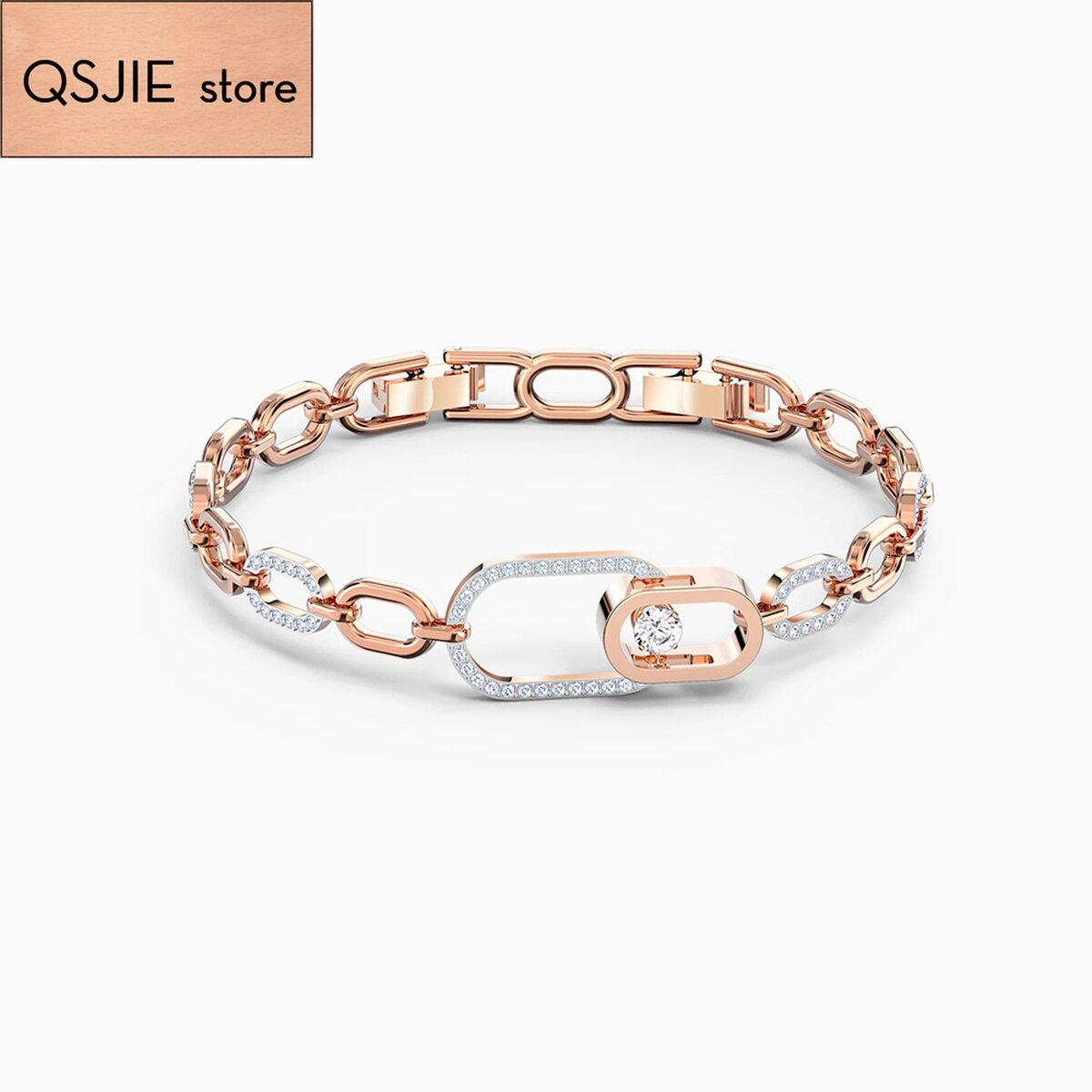 QSJIE Swa1: 1 fashionable layered hollow oval CLASP BRACELET smart oval Rose Gold Bracelet Glamorous jewelry