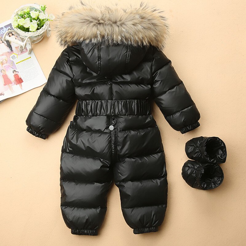 -30 russisk vintersnødress gutt babyjakke 90%  andedun utendørs spedbarnsklær jenter klatring for gutter barn jumpsuit: Svart / 4t