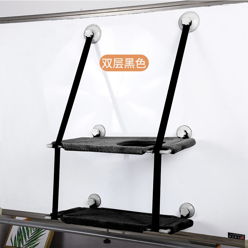 Cute Pet Cat Window Seat Hammock Window Bed Living Room Suction Cup Wall Hanging Pet Breathable Bearing 20kg Cat Hammock: Double black