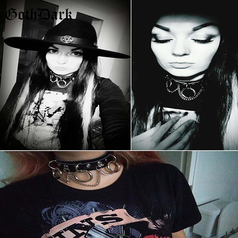 Goth-collier ras du cou foncé pour femmes, Streetwear gothique, ras du cou en métal Harajuku, en chaîne, boucle, à la ,