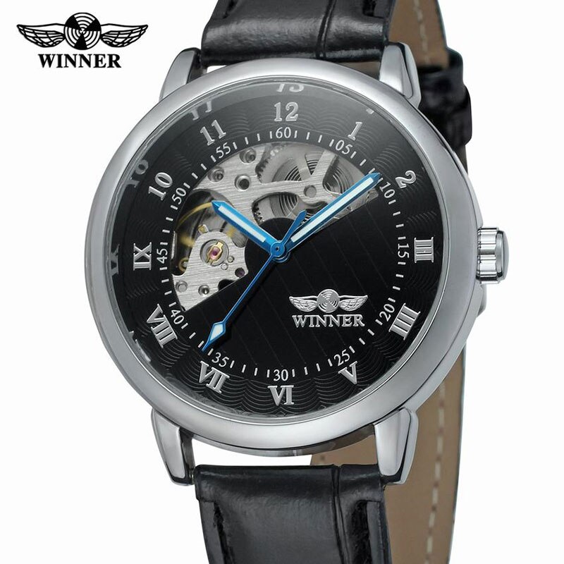WINNER – Montre-bracelet en cuir doré pour Homme, mécanique, à la , squelette, horloge
