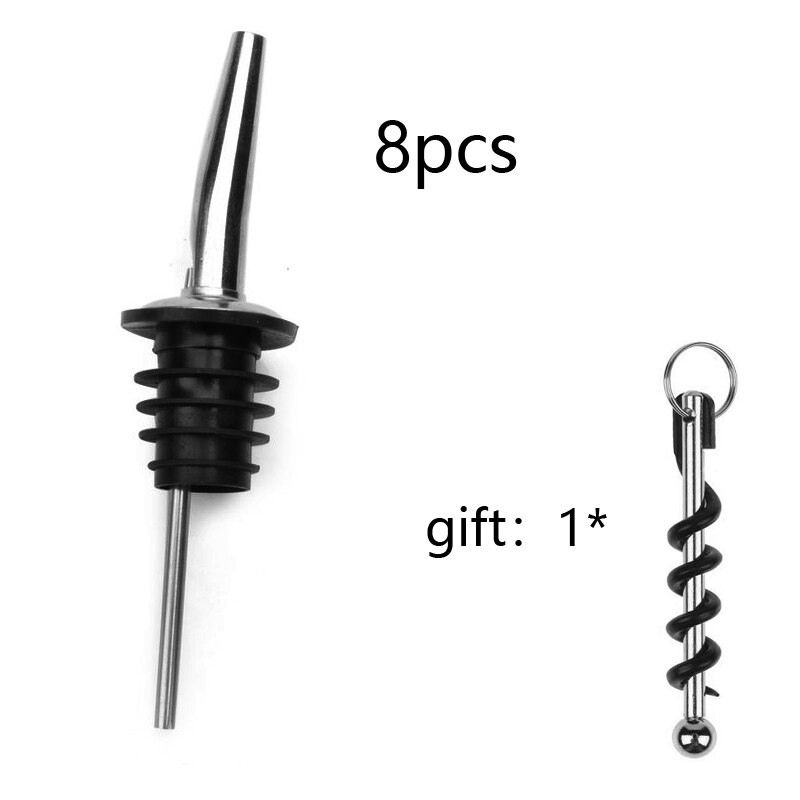 Stainless Steel Wine Bottle Stopper Leakproof Wine Bottle Stopper Mouth Dispenser Bartender Bar Supplies with Wine Opener: 8pcs(with gift)