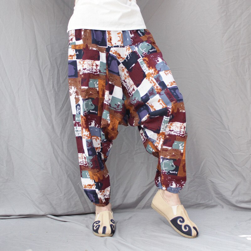 Pantalon femme sarouel Baggy imprimé décontracté Hippie Joggers pantalon croisé pantalon ample Aladdin lanterne jambe large coton lin pantalon Plus: 024