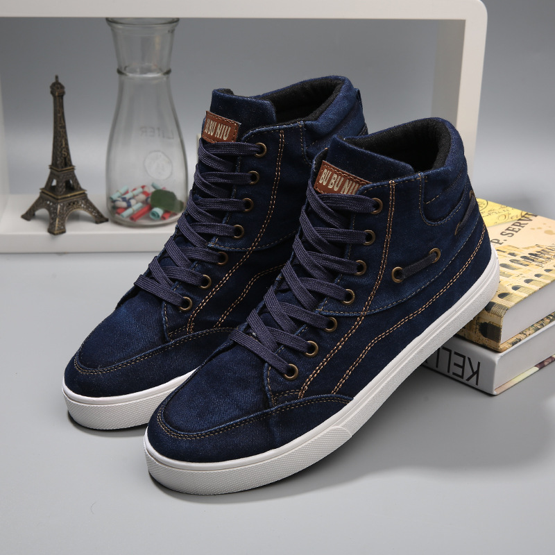 Zomer heren canvas schoenen ademende heren gevulkaniseerde schoenen klassieke stijl grijze hoge casual schoenen heren: Blauw / 9.5